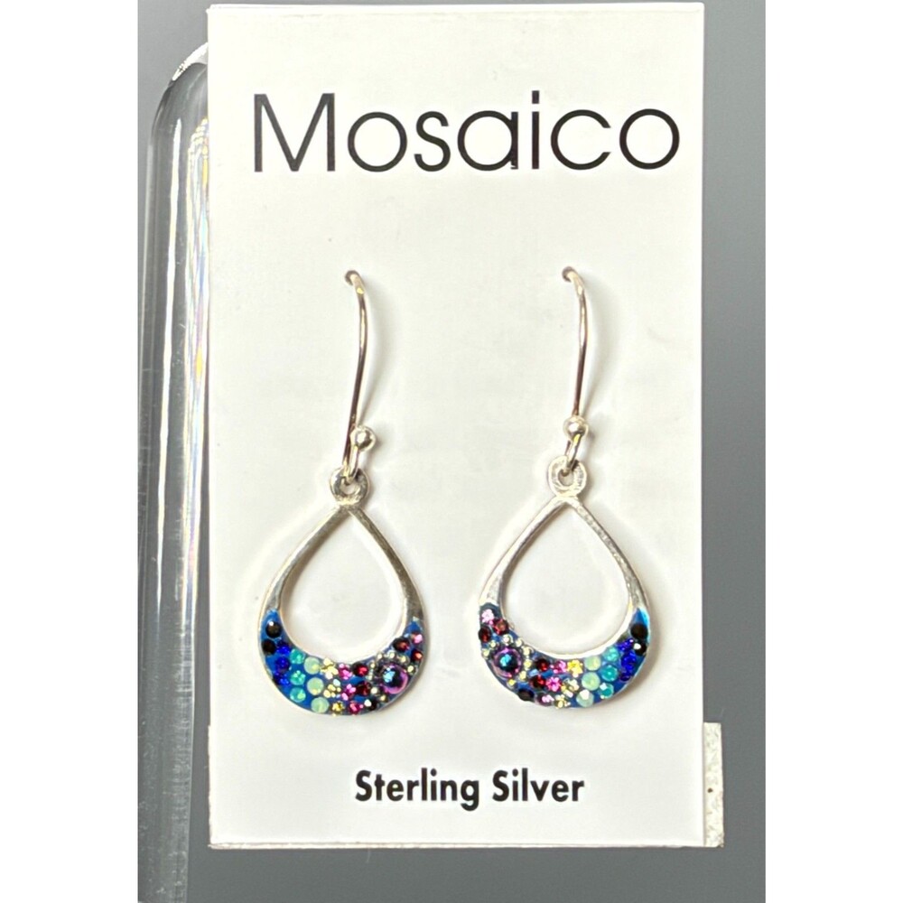 Mosaico 925 Sterling Silver Multicolor Austrian Crystal Open Drop Earrings NWT - Picture 2 of 8
